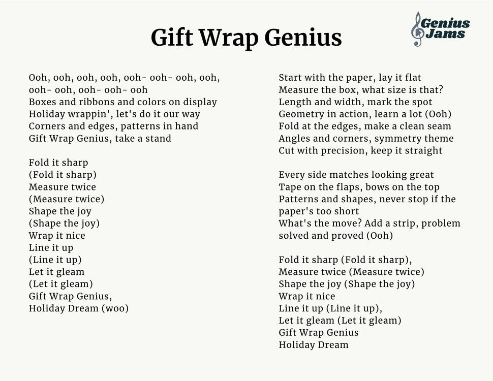 Gift Wrap Genius Lyric Sheet 1